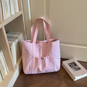 Borsa a mano rosa a pois, elegante borsa a spalla casual di grande capacità per tutti i giorni.