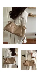 Korean style glossy pleated tote bag, stylish shoulder underarm bag for daily commute.