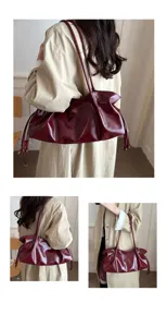 Korean style pleated shoulder tote bag for women large capacity hobo handbag commuter