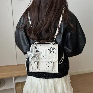 Sac à dos blanc élégant style coréen à pois pour femme voyage école loisir quotidien mode