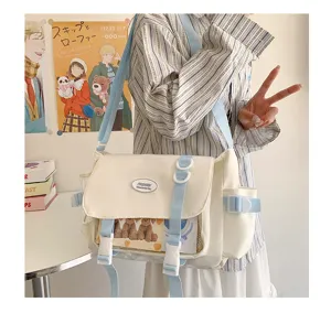 Cute college style messenger bag with transparent ita window, large capacity student daily bag.