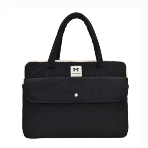Black canvas laptop handbag 13 15 inch computer sleeve protective bag with front pocket