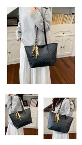 Casual fashion women large capacity tote shoulder bag luxury designer handbag with scarf