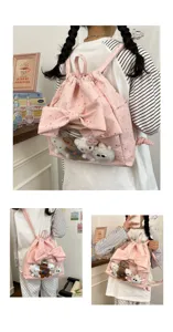 Zaino rosa carino con coulisse e motivo a stelle e finestra trasparente per uso quotidiano
