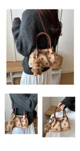 Koreaanse stijl stippen handtas retro schoudertas met schattige berenhanger voor dames