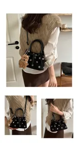 Koreaanse stijl polkadot handtas retro schouder messenger tas met schattige beer hanger detail