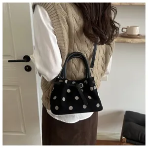 Sac à main rétro à pois coréen, élégant sac bandoulière pour un style automnal chic.