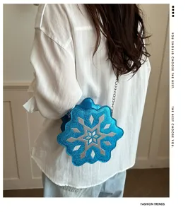 Fashion sparkling blue snowflake crossbody bag with metal chain for trendy women daily wear