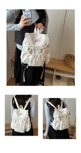 Charmant sac à dos en toile avec cordon, motif d'étoiles et jolie dentelle pour adolescentes.