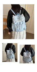 Joli sac à dos avec imprimé d'étoiles, cordon de serrage et dentelle pour les filles.