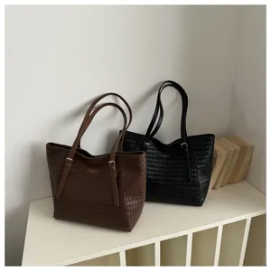 Mujer bolso shopper de cuero trenzado gran capacidad bolso de hombro casual negro marrón