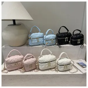 Chic quilted mini crossbody shoulder bag stylish commuter handbag with chain strap and charms