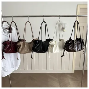Minimalist pleated shoulder tote bag PU leather underarm handbag for women daily casual commute.