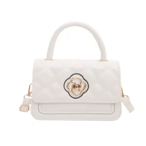 Kinderen effen ruitjes crossbody tas schattige witte PU lederen schouder handtas.