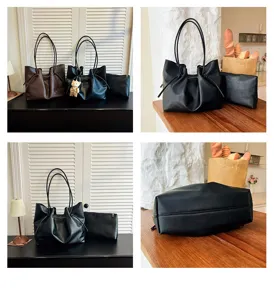 Donna elegante borsa shopper morbida grande capacità in pelle PU borsa a spalla con pochette