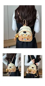 Cute cartoon bear design small PU leather backpack for women and kids casual commute daily use.