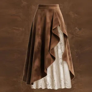 Detailaufnahme des Vintage Western Kunstwildleder und weißer Spitzen Patchwork Rock.