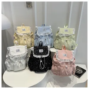 Vue détaillée du sac à dos cordon impression étoile dentelle style étudiant loisir sac.