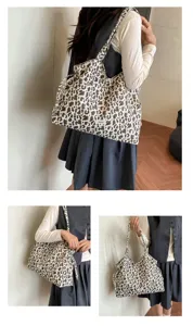 Korean style lazy polka dot pleated canvas shoulder tote bag for women daily commute