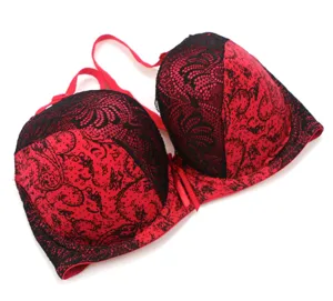 Red black lace push up bra for women sexy underwire floral printed undergarment lingerie