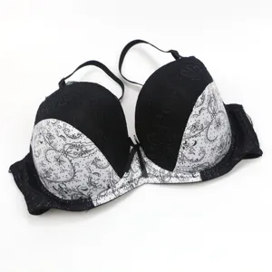 Women lace print color block push up bra sexy adjustable straps undergarment comfortable