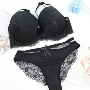 Plus Size sexy Spitzen BH und Slip Set, bequeme dünne atmungsaktive Damenunterwäsche.