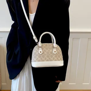 Women chic dome handbag stylish monogram shoulder crossbody bag retro casual daily top handle bag