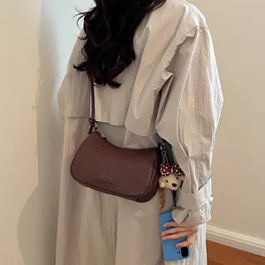 Women woven texture shoulder bag trendy casual brown crossbody bag autumn style fashionable purse.