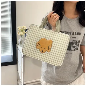 Borsa per computer portatile a quadri verdi 14 pollici simpatico cane cartone custodia