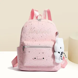 Women's Star Print Fashion Backpack Preppy Style School Bag Large Capacity Commuter Travel Bag With Plush Bunny Charm