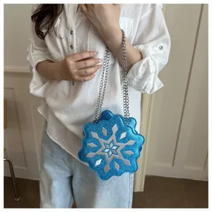 Fashionable blue glitter snowflake crossbody bag with metal chain strap for women chic daily wear
