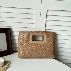 Borsa a Mano in Pelle PU Intrecciata Pochette da Sera Con Manico Intagliato Elegante Borsa a Tracolla da Matrimonio