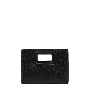 Borsa a mano nera intrecciata da donna, elegante pochette con manico superiore chic.