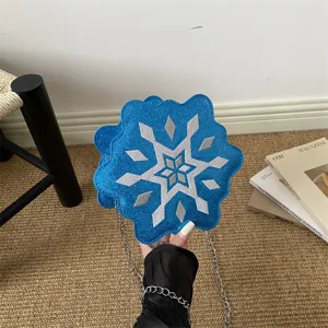 Fashion Unique Snowflake Shaped Crossbody Bag For Women Glitter Sequin Chain Shoulder Bag Stylish Embroidery Small Square Bag Daily Casual Purse Gift