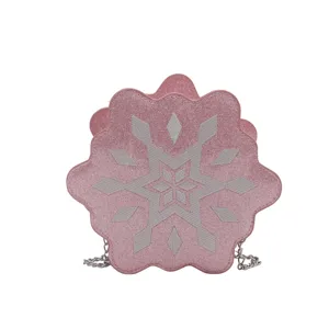 Pink glitter snowflake shape chain shoulder bag stylish trendy women messenger bag main view