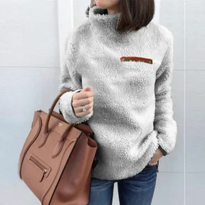 Damen Winter warmer kuscheliger Fleece Pullover mit hohem Kragen und praktischem Reißverschluss.
