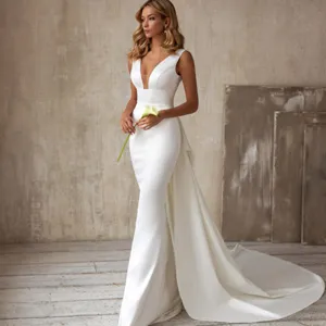 Women's Elegant V-Neck Sleeveless Maxi Dress Solid Color High Waist Irregular Hem Evening Party Wedding Dress