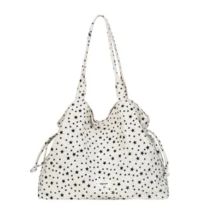 Korean style star print canvas tote bag casual shoulder bag for women daily commute use