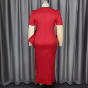 Rotes Kurzarm Abendkleid in Übergröße elegante Schleife Schlitz lange Partykleider.