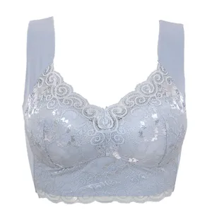 Women sexy lace bra vest plus size comfortable wireless underwear daily wear light blue top