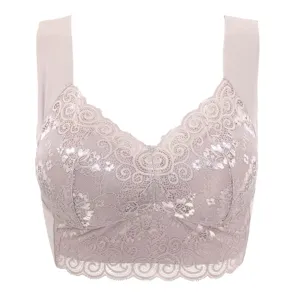 Detailed view of women sexy lace bralette comfort wireless padded plus size bra top.