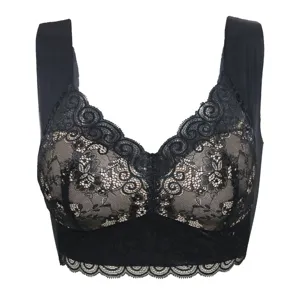 Sexy lace bralette padded plus size vest bra detailed view, comfortable wireless intimates.