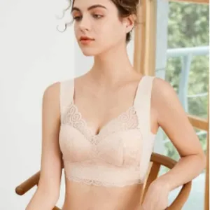 Comfortable lace bralette for women, breathable seamless vest style underwear, skin color.