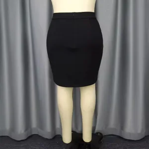 Women solid black pencil skirt high waist professional commuting midi skirt casual slim fit outfit