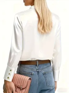 Women long sleeve stand collar satin blouse casual commuting fashion top apparel