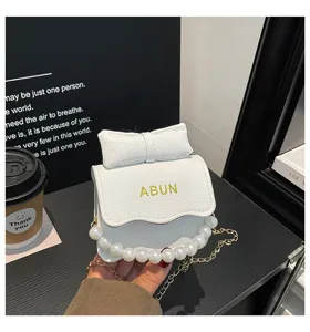 Joli sac bandoulière enfant avec poignée perle et nœud blanc sac mode pour petite fille