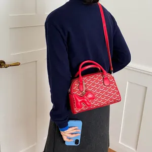 Stylish women red bowling crossbody handbag detail view, versatile fashion commuting bag