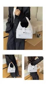 Detail view of casual plaid hobo shoulder bag with large capacity, trendy daily fashion.