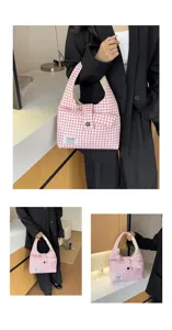 Pink white plaid shoulder bag casual large capacity tote hobo handbag for women daily