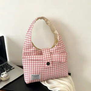 Women's Large Capacity Tote Bag Casual Retro Checkered Shoulder Bag Fashion Versatile Commuting Daily Handbag
